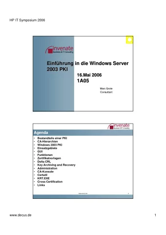 Einf  Einf  hrung in die Windows Server  hrung in die Windows Server  2003 PKI  2003 PKI