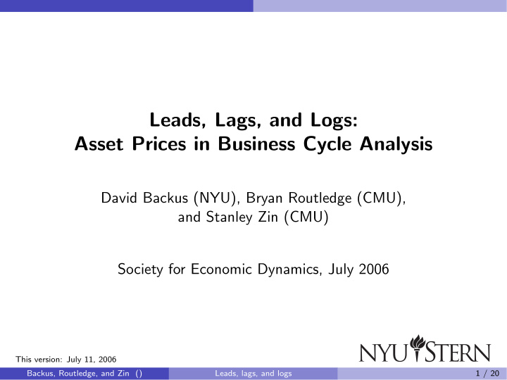 leads lags and logs asset prices in business cycle