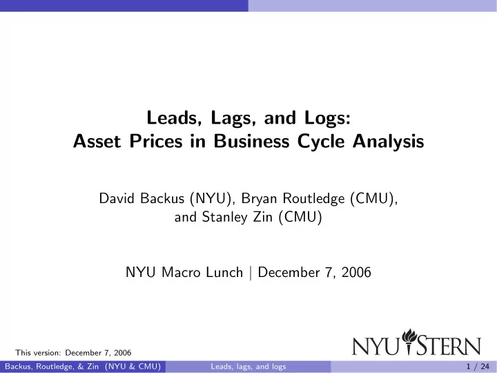 leads lags and logs asset prices in business cycle