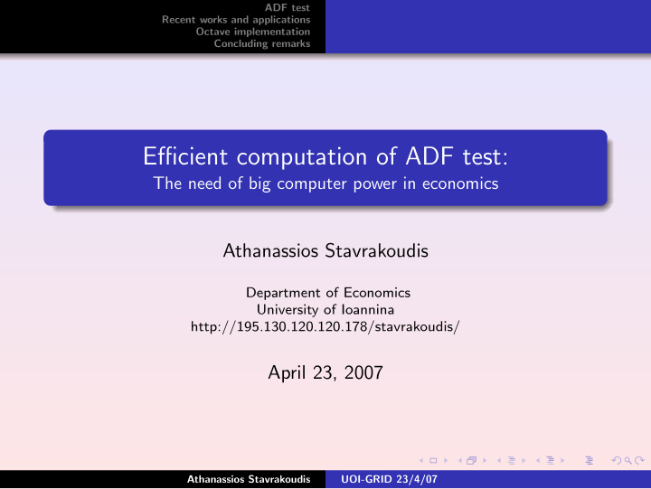 efficient computation of adf test