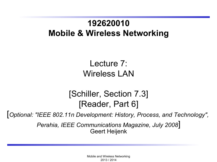 192620010 mobile wireless networking lecture 7 wireless
