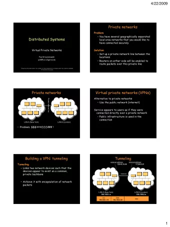 4/22/2009  Private networks  Problem  You have several geographically separated  Distributed