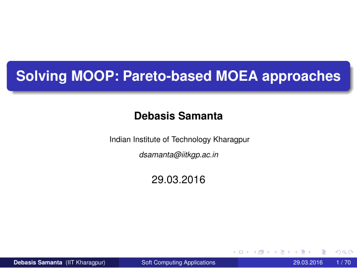 solving moop pareto based moea approaches