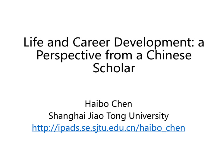 life and career development a perspective from a chinese
