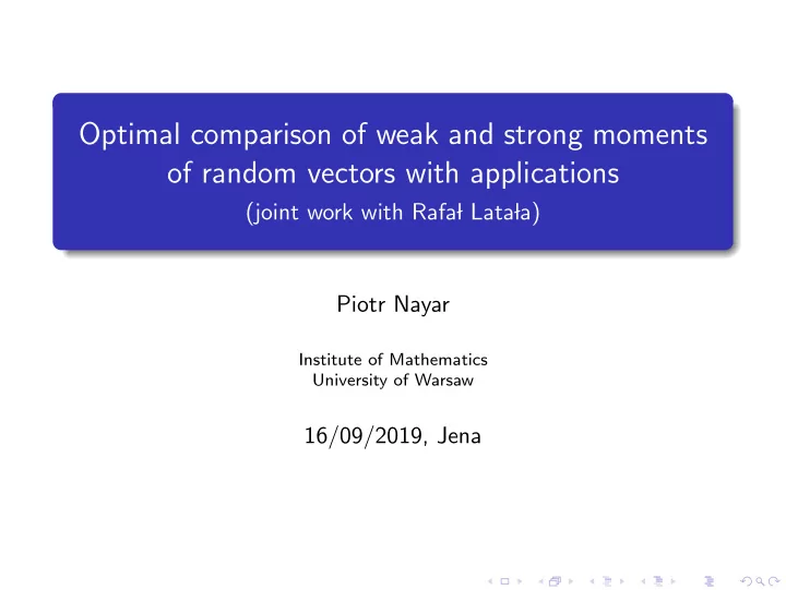optimal comparison of weak and strong moments of random