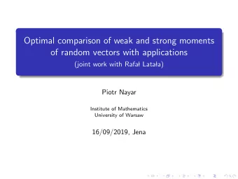 Optimal comparison of weak and strong moments  of random vectors with applications  (joint work