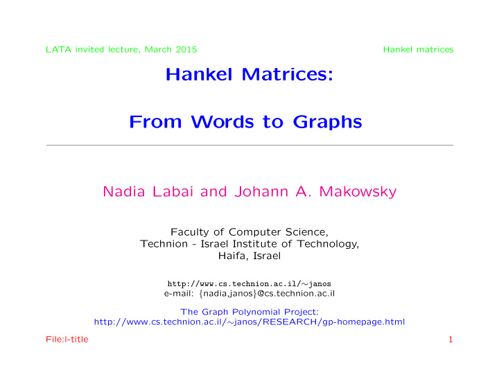 hankel matrices from words to graphs