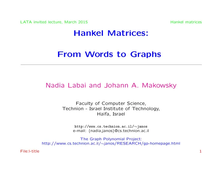 hankel matrices from words to graphs