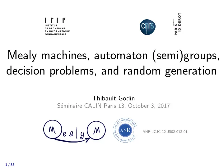 mealy machines automaton semi groups decision problems