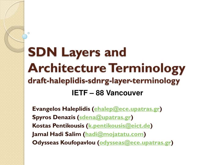 sdn layers and architecture t erminology