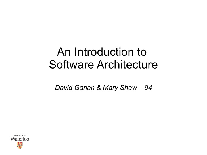 an introduction to software architecture