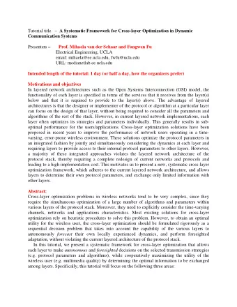 Tutorial title    A Systematic Framework for Cross-layer Optimization in Dynamic  Communication