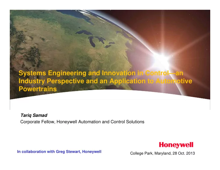 systems engineering and innovation in control an systems