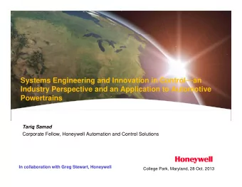 Systems Engineering and Innovation in Controlan  Systems Engineering and Innovation in Control