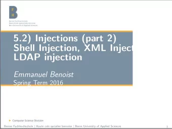 5.2) Injections (part 2)  Shell Injection, XML Injection,  LDAP injection  Emmanuel Benoist  Spring