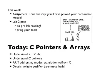 Today: C Pointers &amp; Arrays  Understand str / ldr  Understand C pointers  ARM