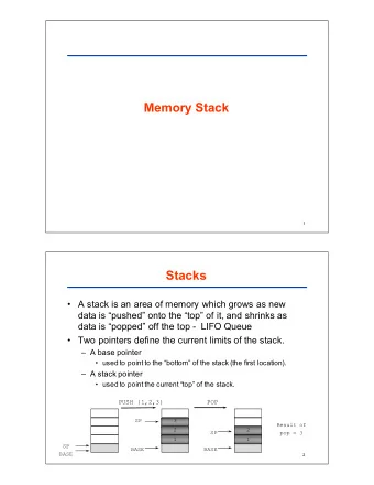 Memory'Stack  1  Stacks    A%stack%is%an%area%of%memory%which%grows%as%new%