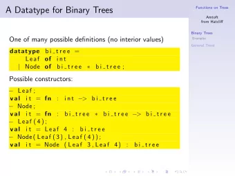A Datatype for Binary Trees  Functions on Trees  Amtoft  from Hatcliff  Binary Trees  One of many