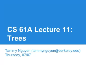 CS 61A Lecture 11:  Trees  Tammy Nguyen (tammynguyen@berkeley.edu)  Thursday, 07/07  Announcements