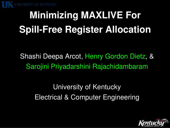 minimizing maxlive for spill free register allocation