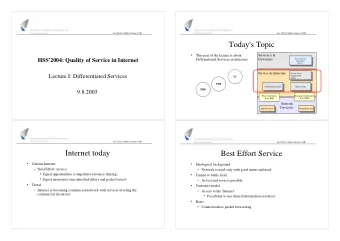Today's Topic  This part of the lecture is about  Service(s) &amp;    HSS'2004: Quality of