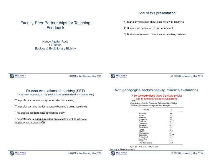 faculty peer partnerships for teaching feedback