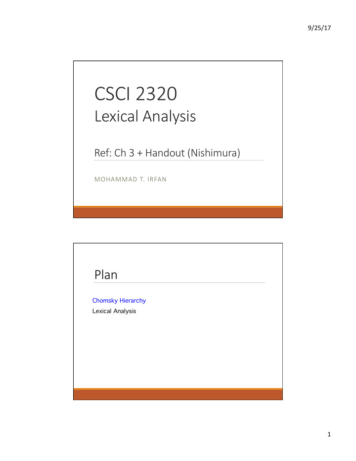 csci 2320 lexical analysis