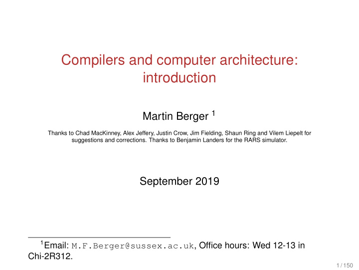 compilers and computer architecture introduction