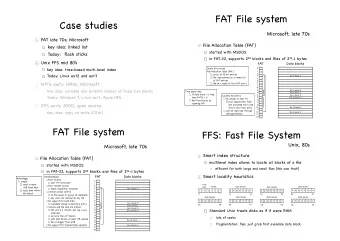 FAT File system  Case studies  Microsoft, late 70s FAT late 70s; Microsoft File Allocation Table
