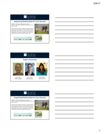 12/8/17  Supporting Relationships for Farm Success  Healthy on-farm relationships between spouses,