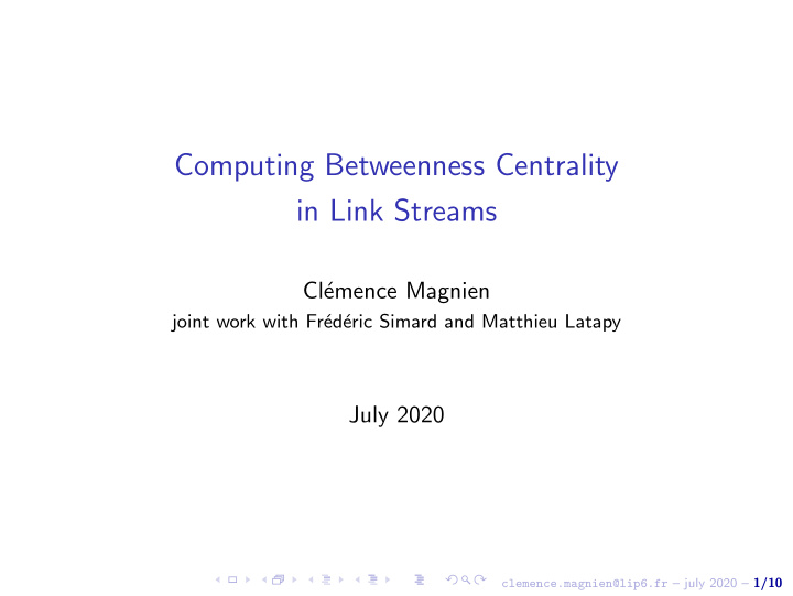 computing betweenness centrality in link streams