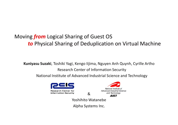 moving from logical sharing of guest os to physical
