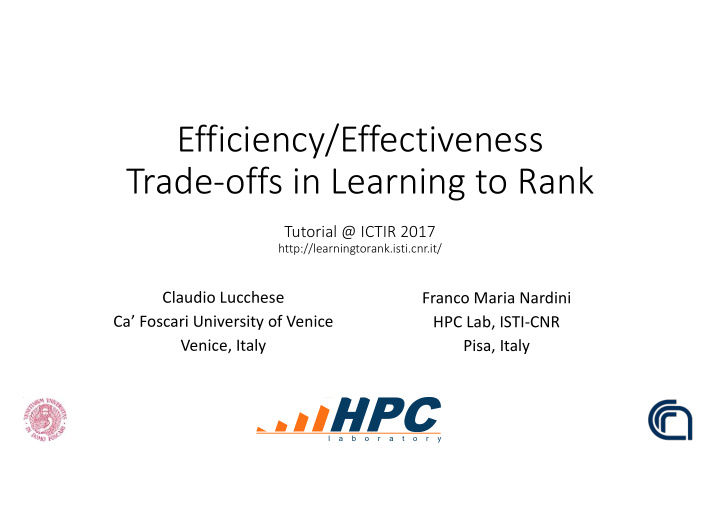 efficiency effectiveness trade offs in learning to rank