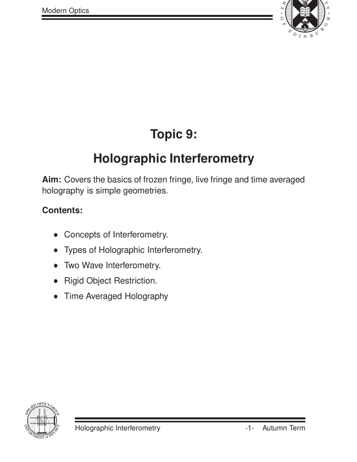 topic 9 holographic interferometry