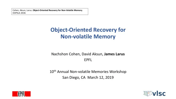 object oriented recovery for non volatile memory