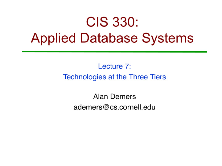 cis 330 applied database systems
