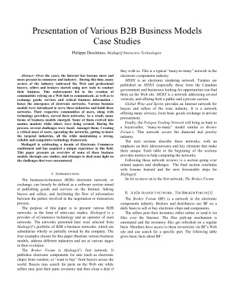 Presentation of Various B2B Business Models  Case Studies Philippe Deschnes, Mediagrif