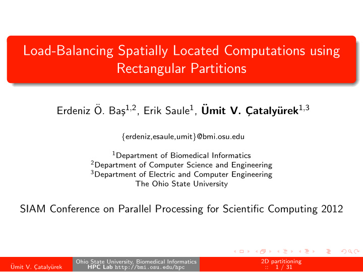 load balancing spatially located computations using