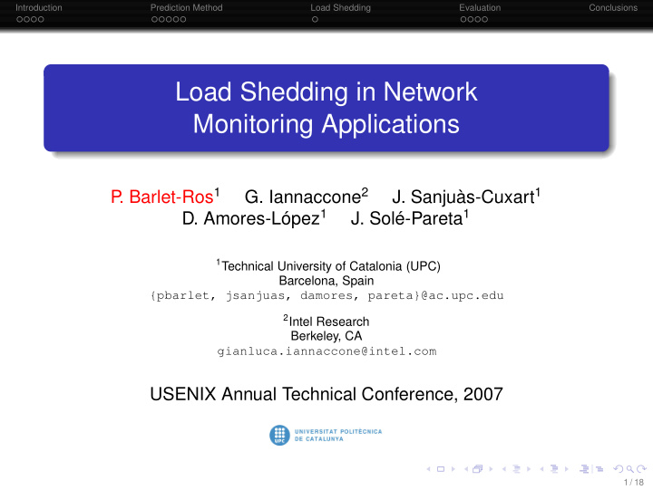 load shedding in network monitoring applications