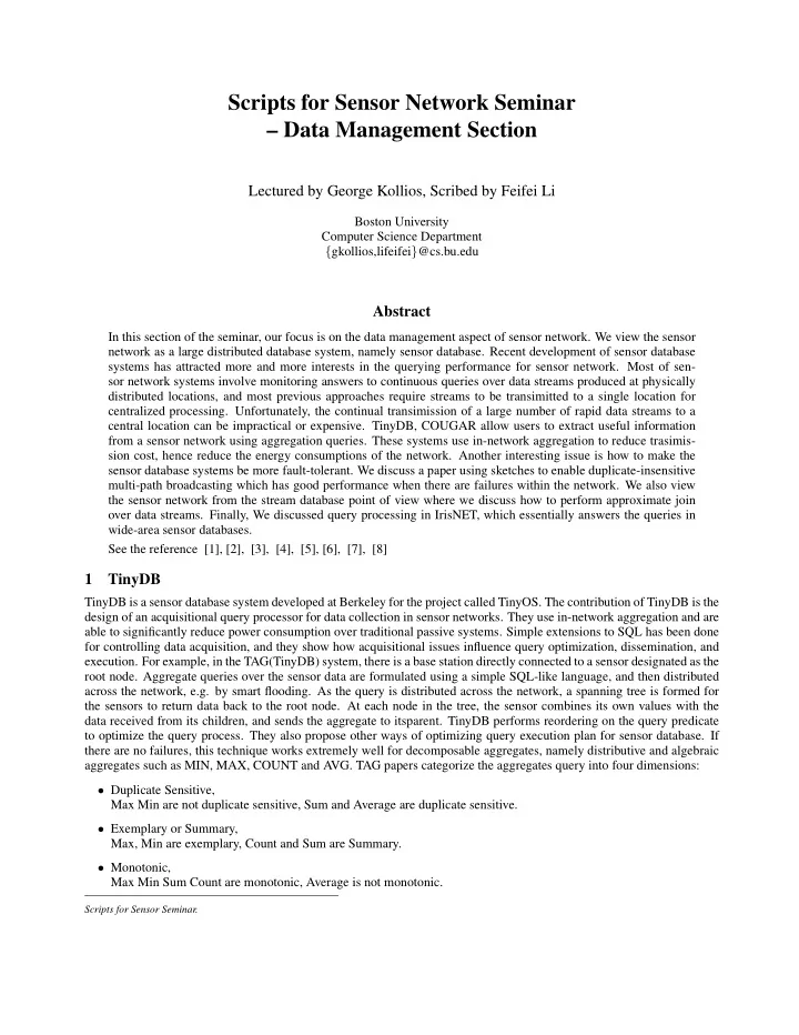 scripts for sensor network seminar data management section
