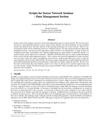 Scripts for Sensor Network Seminar   Data Management Section  Lectured by George Kollios,