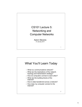 What Youll Learn Today   What is a communications network?   What are the implications of