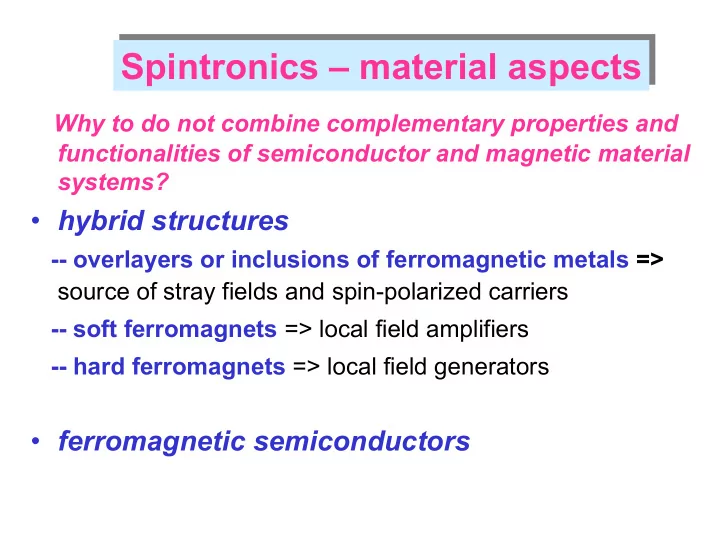 spintronics material aspects spintronics material aspects