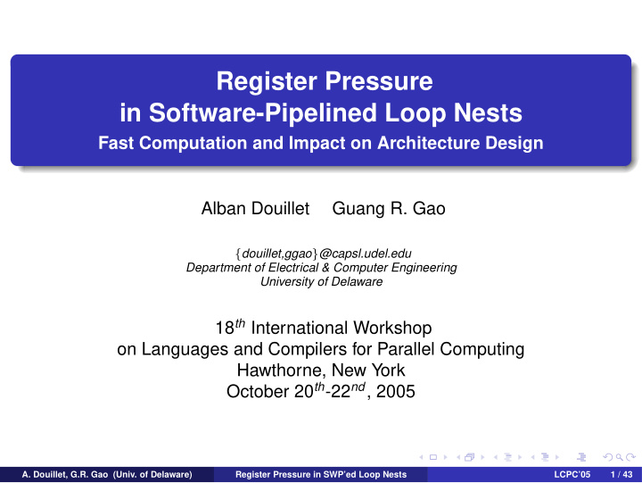 register pressure in software pipelined loop nests