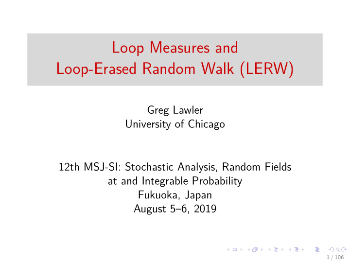 loop measures and loop erased random walk lerw