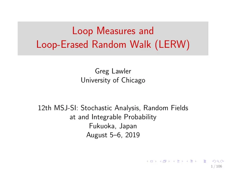loop measures and loop erased random walk lerw