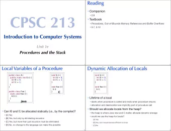 CPSC 213  2.8  Textbook  Procedures, Out-of-Bounds Memory References and Buffer Overflows