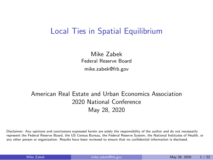 local ties in spatial equilibrium