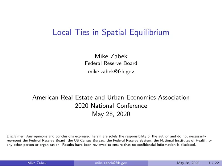 local ties in spatial equilibrium