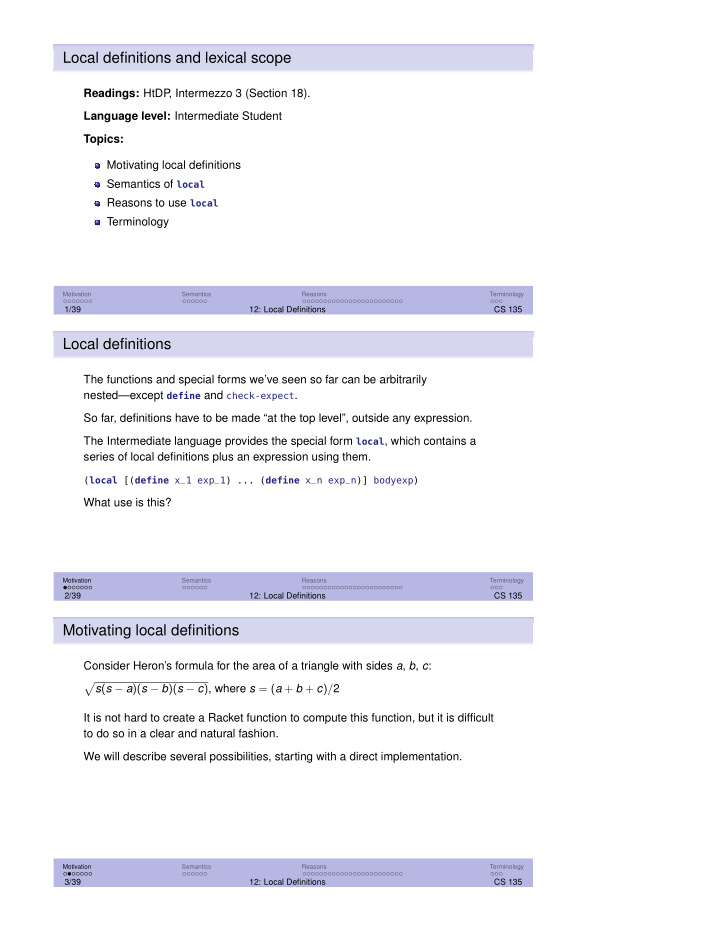 local definitions and lexical scope